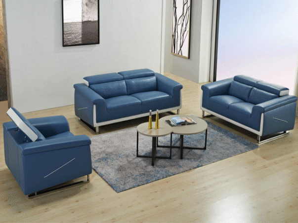SALON CUIR 6 PLACES FM336 BLUM COULEUR GRIS FONCE LA07/MOUTARDE 15-02
