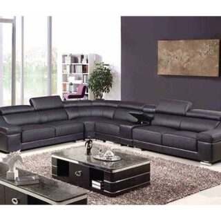 SALON CUIR 6 PLACES ANGLE FM073D CLR MARRON FONCE LA04