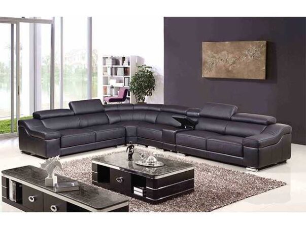 SALON CUIR 6 PLACES ANGLE FM073D CLR MARRON FONCE LA04
